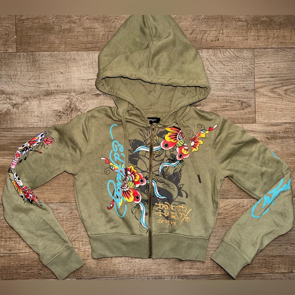 Ed Hardy Crop Zip-Up Hoodie - Picture 3 of 9